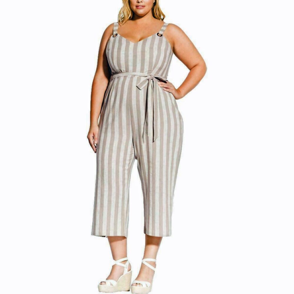 City Chic Carmine Striped Cropped Jumpsuit Plus Size 16 NWT